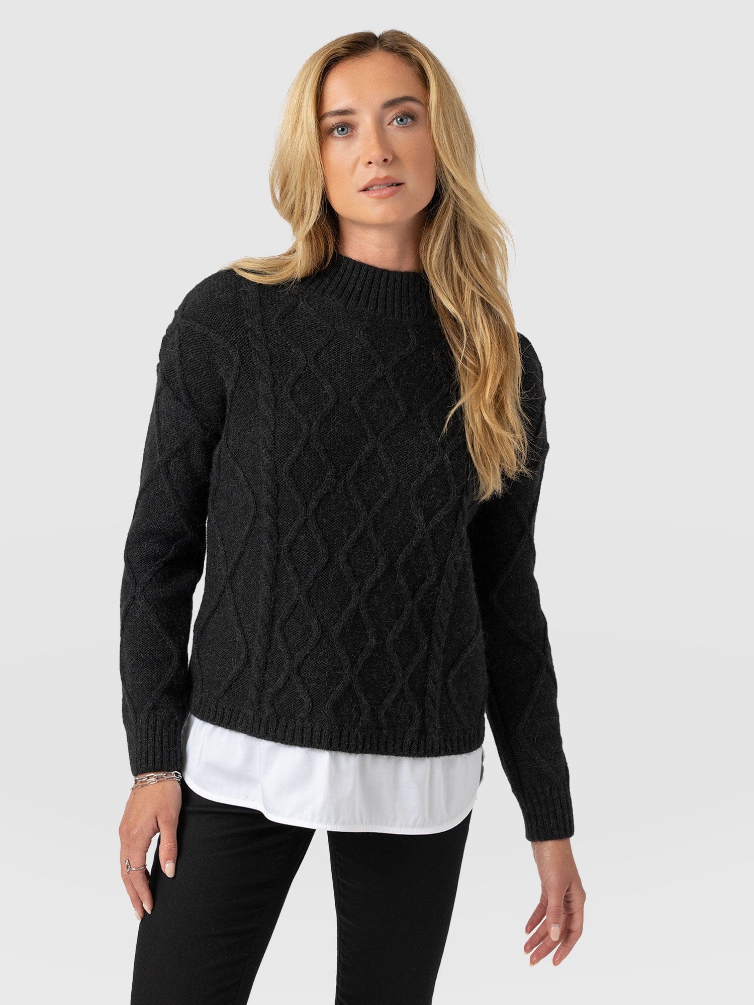 Arden Mock Shirt Jumper - Black - Women's Knitwears | Saint + Sofia® USA